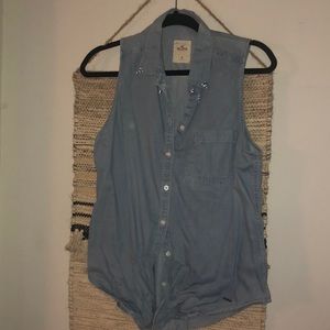 Hollister denim button down tank with rhinestone M